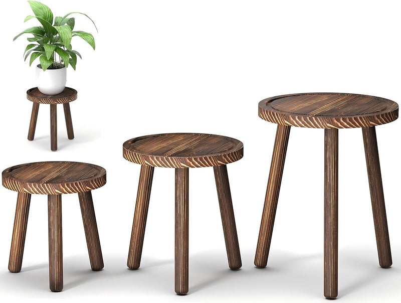 Vecxoty 3-Pack Wood Plant Stands Indoor, Single Plant Stand for 6-12 Inch Pots, Mid-Century Modern Plant Stool, Tall Plant Stand for Large Plants Perfect Fit for Living Room, Balcony, Office - Image 1